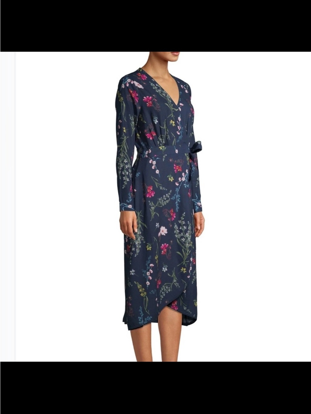 Time and Tru Navy Floral V-neck Dress with Tie wrap style